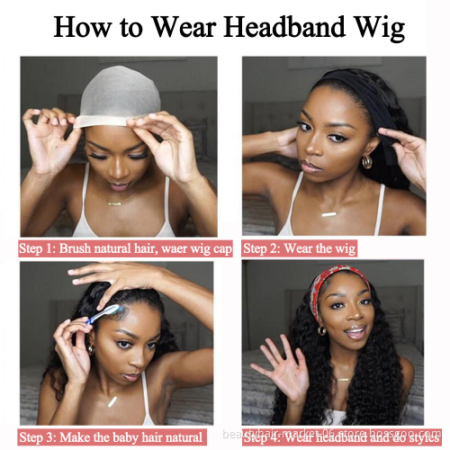 Wig Short Curly Humanhair With Headband Wig With Bangs Wig With Headband Attached